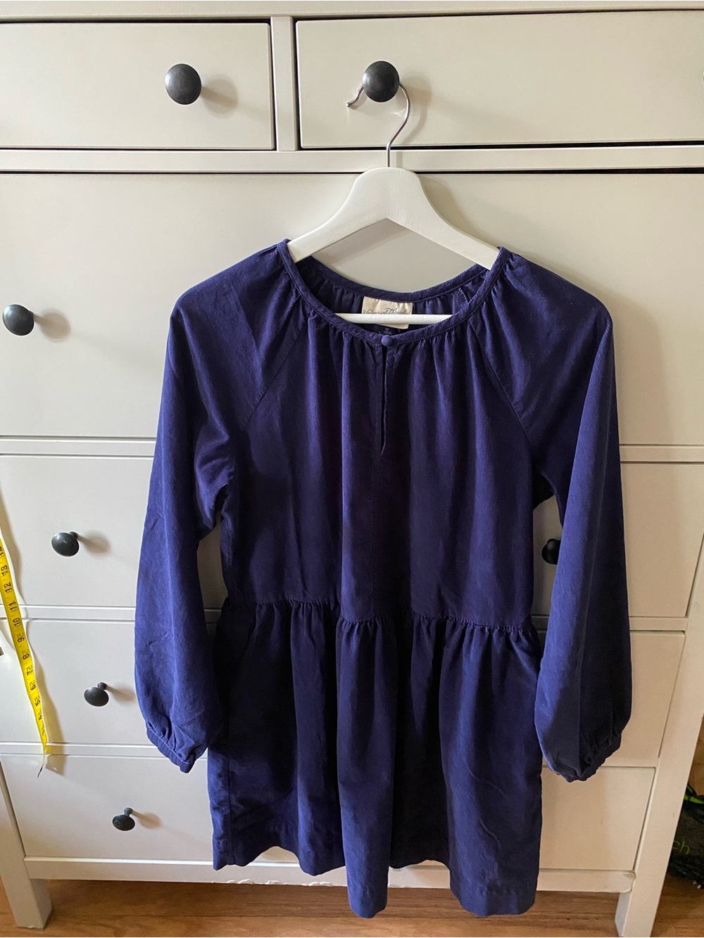Universal Thread Navy Ribbed Top with Fabric-Covered Button